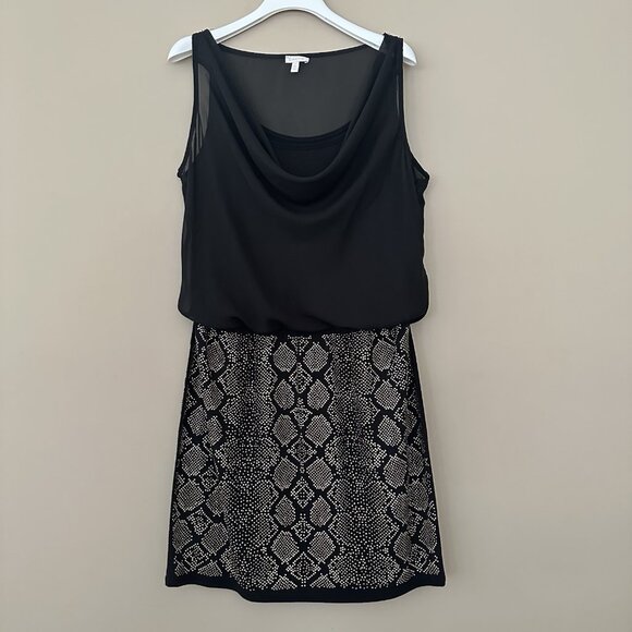 VTG Cache $198 Cocktail Dress Black Gold Snake Party Beaded Studded Y2K Blouson - Picture 1 of 9